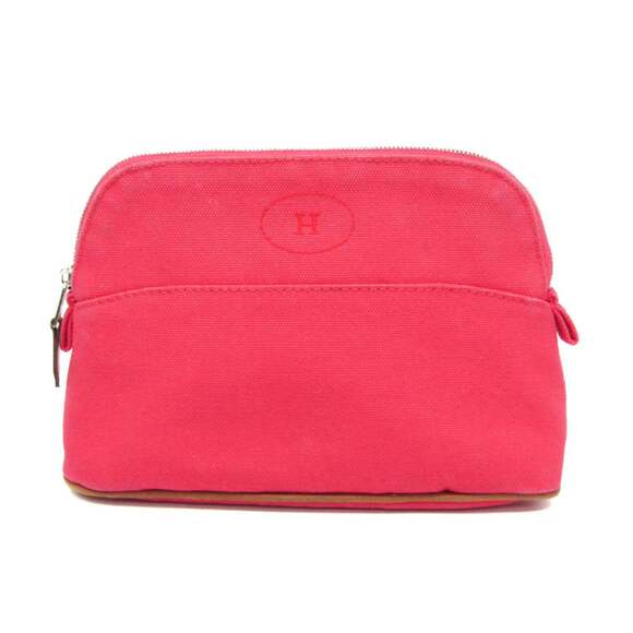 Hermes Bolide Mini Women's CottonLeather Pouch BrownPink